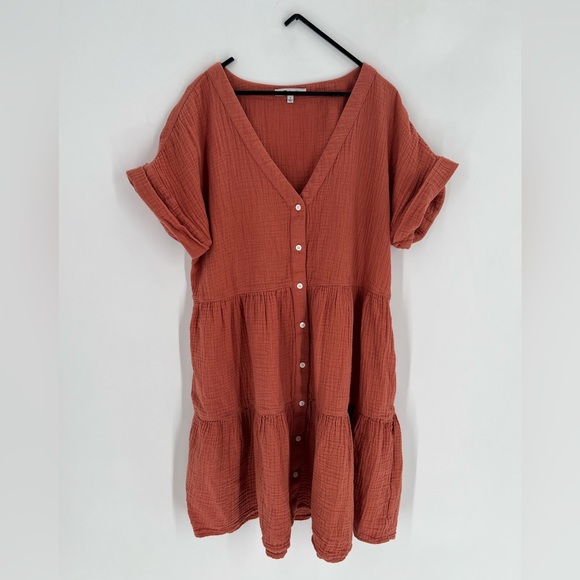Madewell Lightspun Cuff Sleeve Button Front Tiered Mini Dress In Salvaged Barn - Picture 2 of 7